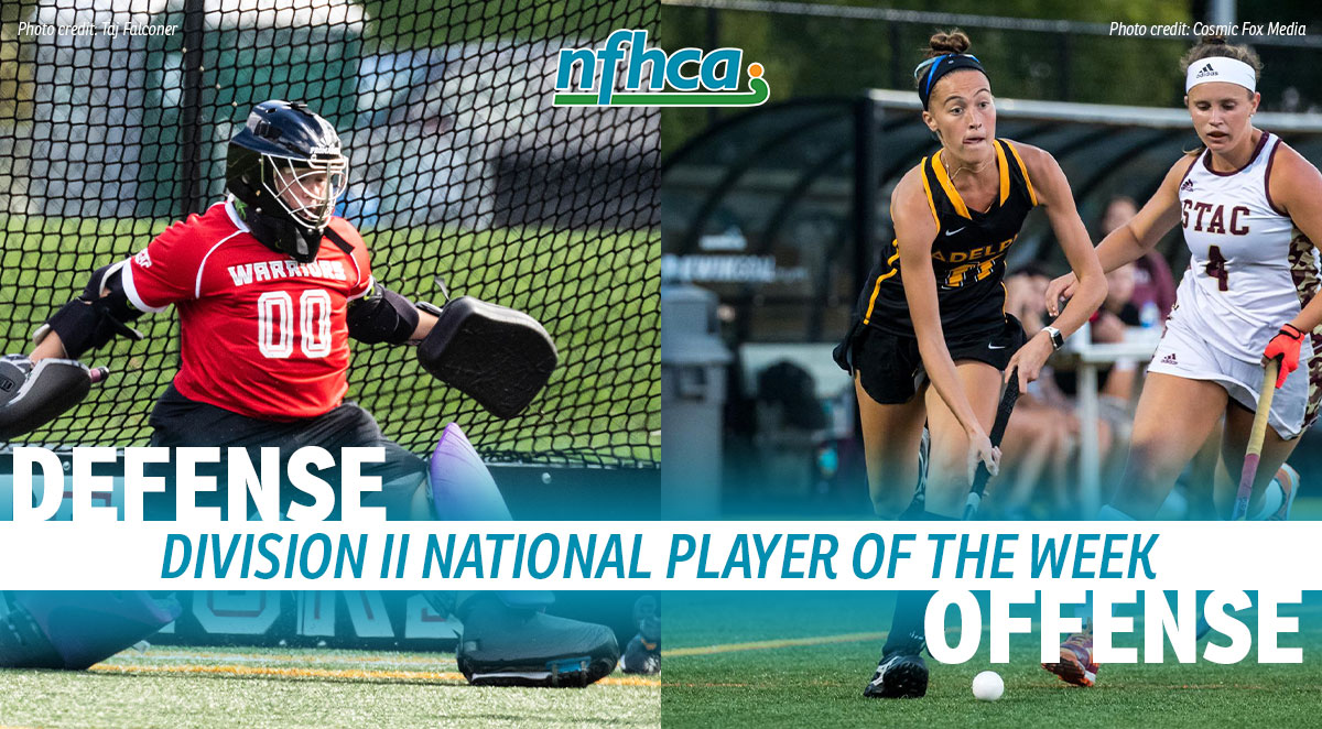 NFHCA 2021 Division II National Players of the Week Amy Supey from East Stroudsburg University and Giana McKeogh from Adelphi University