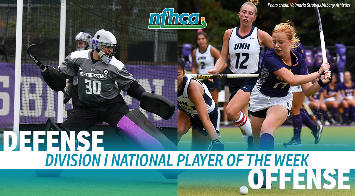 2021 NFHCA Division I National Player of the Week Annabel Skubisz from Northewester and Alison Smisdom from Albany