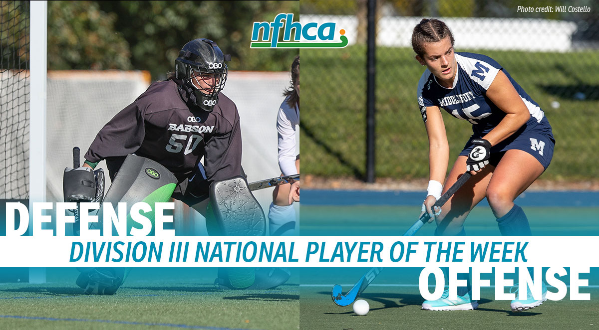 2021 NFHCA Division III National Players of the Week Cassidy Riley from Babson and Erin Nicholas from Middlebury